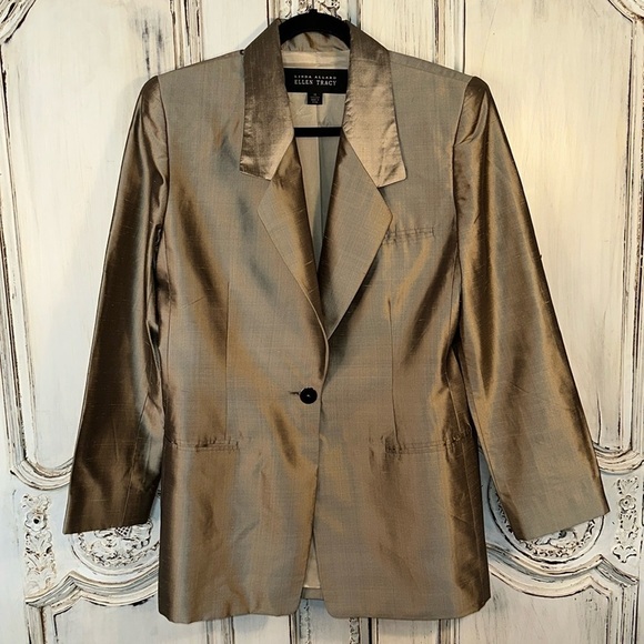 Linda Allard Ellen Tracy 100% Silk Light Sage Green Business Blazer Size 10 - Picture 1 of 11